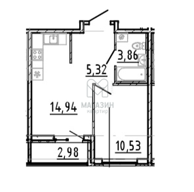 Квартира 34,7 м², 1-комнатная - изображение 1