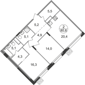 Квартира 80,8 м², 2-комнатная - изображение 1