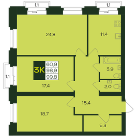 Квартира 99,8 м², 3-комнатная - изображение 1