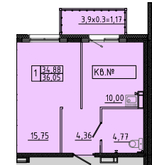 Квартира 36,1 м², 1-комнатная - изображение 2