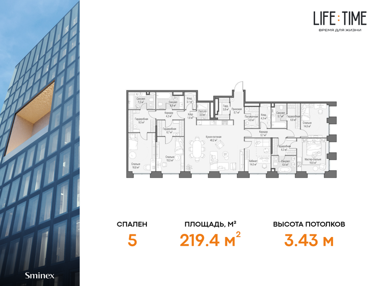 219,4 м², 5-комнатная квартира 207 370 000 ₽ - изображение 1