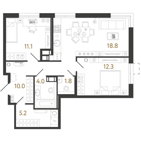 Квартира 63,2 м², 2-комнатная - изображение 1