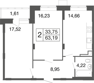 Квартира 63,2 м², 2-комнатная - изображение 1