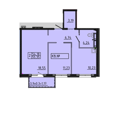 Квартира 55,4 м², 2-комнатная - изображение 2