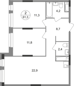 Квартира 61,3 м², 2-комнатная - изображение 1