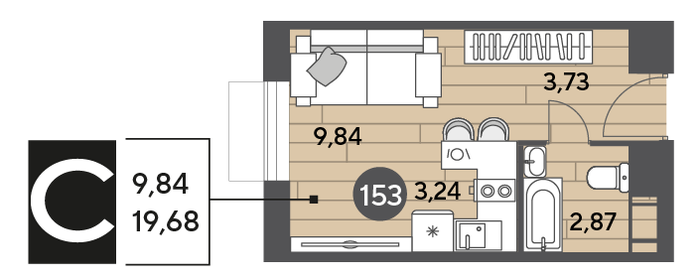 19,7 м², квартира-студия 4 154 010 ₽ - изображение 8