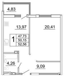 Квартира 52,3 м², 1-комнатная - изображение 1