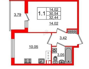 Квартира 29,6 м², 1-комнатная - изображение 1