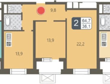 Квартира 64,3 м², 2-комнатная - изображение 1