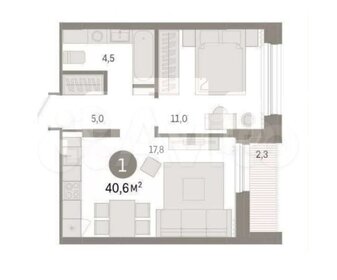 Квартира 40,6 м², 1-комнатная - изображение 2