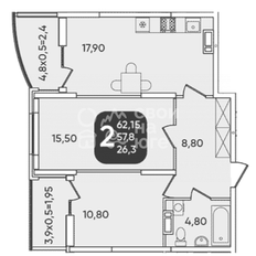 Квартира 62 м², 2-комнатная - изображение 1