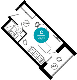 Квартира 26,9 м², 1-комнатные - изображение 1