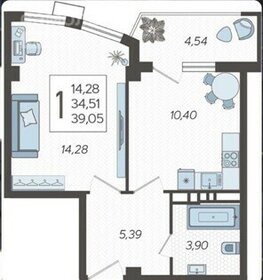 Квартира 39 м², 1-комнатная - изображение 5