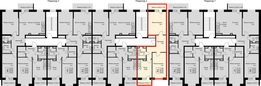 58,1 м², 2-комнатная квартира 6 391 000 ₽ - изображение 4