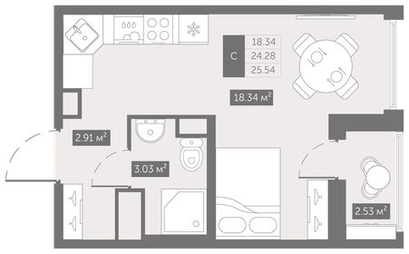 Квартира 25,5 м², студия - изображение 1