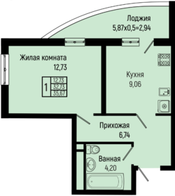 Квартира 35,7 м², 1-комнатная - изображение 1