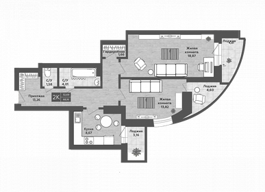 67 м², 2-комнатная квартира 7 300 000 ₽ - изображение 55