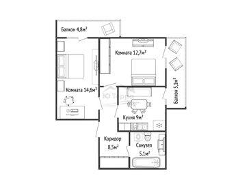 Квартира 54,9 м², 2-комнатная - изображение 2