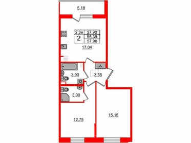 Квартира 55,4 м², 2-комнатная - изображение 1