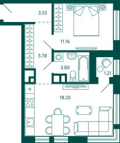 Квартира 43,1 м², 1-комнатная - изображение 1