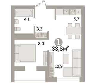 Квартира 33,8 м², 1-комнатная - изображение 1