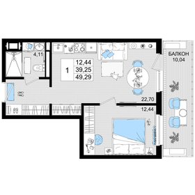 Квартира 49,3 м², 1-комнатные - изображение 1