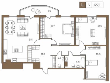 Квартира 127,1 м², 4-комнатные - изображение 1