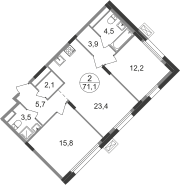 71 м², 2-комнатная квартира 21 094 652 ₽ - изображение 47
