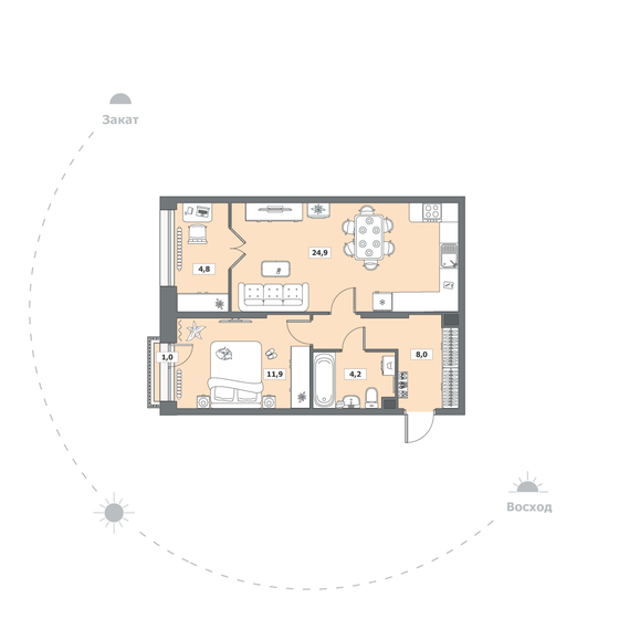 54,8 м², 1-комнатная квартира 6 048 495 ₽ - изображение 27