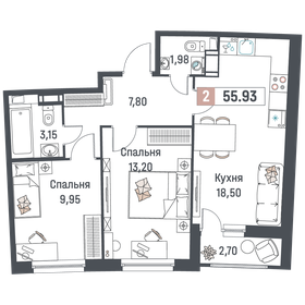 56 м², 2-комнатная квартира 9 190 000 ₽ - изображение 75