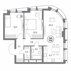 Квартира 74,8 м², 2-комнатная - изображение 3