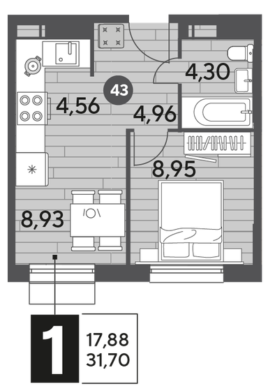 31,7 м², 1-комнатная квартира 5 636 260 ₽ - изображение 1