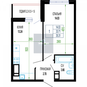 Квартира 35,3 м², 1-комнатная - изображение 1