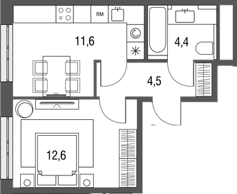 Квартира 33,1 м², 1-комнатная - изображение 1