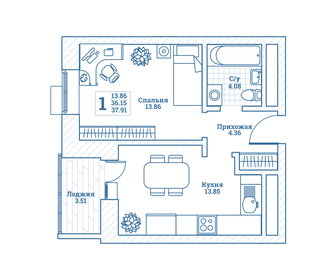 Квартира 37,9 м², 1-комнатная - изображение 1