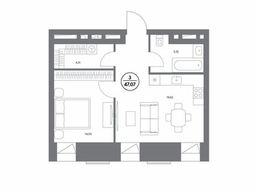 Квартира 47,1 м², 1-комнатные - изображение 1