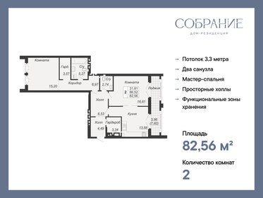 Квартира 82,6 м², 2-комнатная - изображение 1