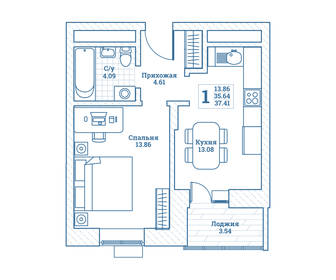 Квартира 37,4 м², 1-комнатная - изображение 1