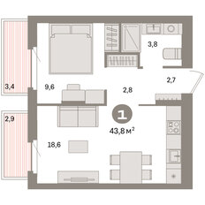 Квартира 43,8 м², 1-комнатная - изображение 4