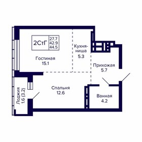 Квартира 44,5 м², 2-комнатная - изображение 1