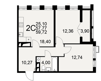 Квартира 59,7 м², 2-комнатная - изображение 1