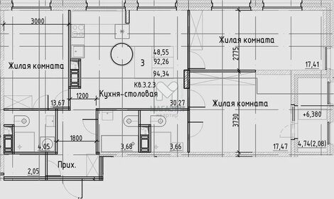 Квартира 94,3 м², 3-комнатная - изображение 1