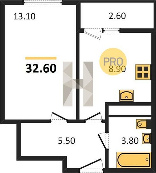 32,6 м², 1-комнатная квартира 3 859 200 ₽ - изображение 19