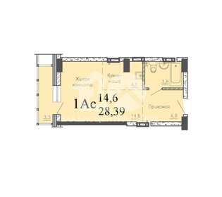 Квартира 28 м², студия - изображение 1