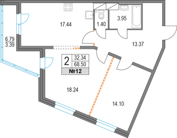 68,5 м², 2-комнатная квартира 17 260 140 ₽ - изображение 1