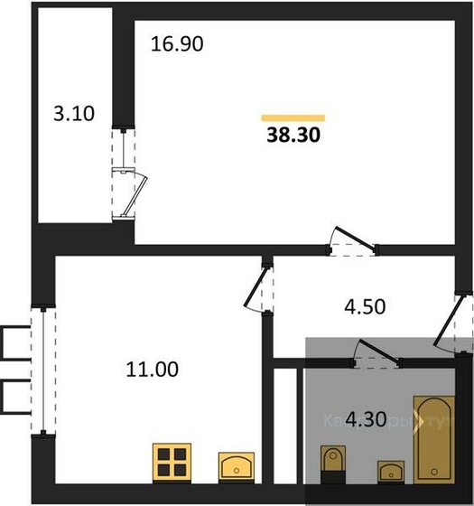 38,3 м², 1-комнатная квартира 5 203 390 ₽ - изображение 1