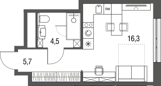 Квартира 26,5 м², студия - изображение 1