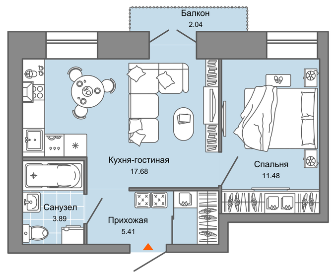 39 м², 2-комнатная квартира 5 778 453 ₽ - изображение 1