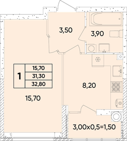 Квартира 32,8 м², 1-комнатная - изображение 1