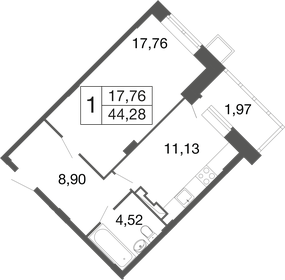 Квартира 44,3 м², 1-комнатная - изображение 1